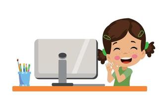 cute little boy at computer vector