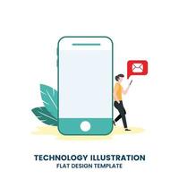 man holding smartphone and sending messages. Concept of chatting, online messaging. vector