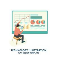 Person looking at diagrams and indicators on computer screen. Concept of software for system data monitoring, control panel or dashboard vector