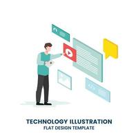 Social Media Marketing illustrations. Collection of scenes taking part in business activities. vector