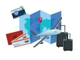 luggage and planes placed on the passport for making advertising media turism and all object vector
