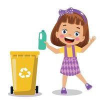 cute boy throwing trash in recycle bin vector