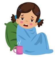 cold sick boy wrapped in blanket vector