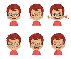 cute kid face expression emoji emoticon set vector