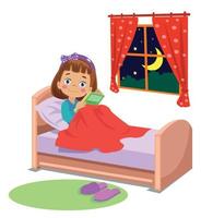 boy reading a book in bed vector