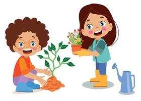 cute little happy boy planting a sapling vector