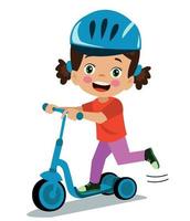 cute happy boy riding scooter vector