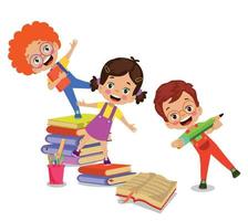 pequeños y lindos niños felices con libros vector