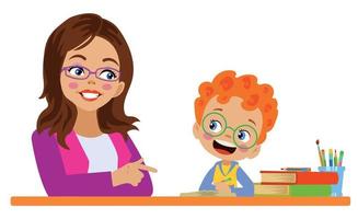 teacher and student working in classroom lessons vector