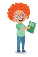 cute happy kid with books in hand vector