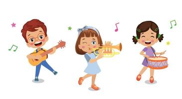 happy children playing instruments and singing vector