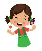 Funny girl holding lolipop Cute cartoon kid with sweet candy vector
