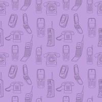 Seamless pattern with set of lines classic and old telephones on a colored background. vector