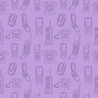 Seamless pattern with set of lines classic and old telephones on a colored background. vector