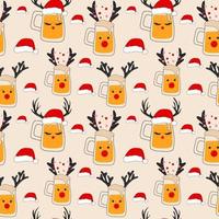Seamless pattern with Glasses of beer with Christmas accessories vector