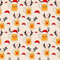 Seamless pattern with Glasses of beer with Christmas accessories vector