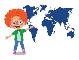 cute boy showing location on map vector