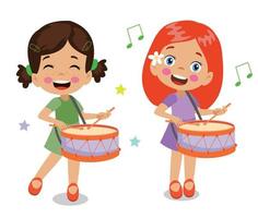 cute little girls playing the drums vector