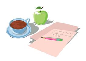 coffee apple and written paper vector