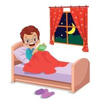 boy reading a book in bed vector