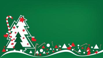 Green Christmas Background with Pine Tree and ornaments vector