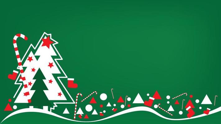 Green Christmas Background with Pine Tree and ornaments