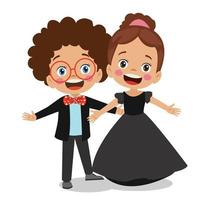 cute happy girl and boy student dressed in beautiful clothes vector