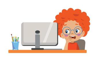 cute little boy at computer vector