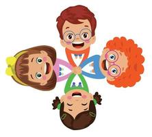 Happy multiracial kids jumping and laughing. Group of kids holding their hands Happiness and fun concept vector