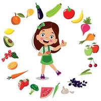 cute kids eating assorted fruits vector