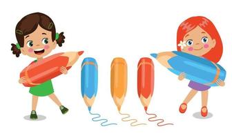 cute little childrens holding a pencil vector