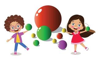 kids playing with colorful balls and geometric shapes vector