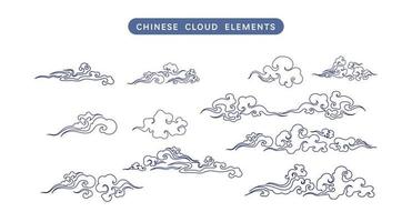 Chinese clouds line vector collection. Doodle ornament oriental elements for asian chinese new year card or mid autumn. Vintage sky art decorative illustration