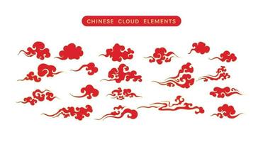 conjunto de vectores de nubes chinas rojas doradas de lujo. adorno elementos orientales para tarjeta de año nuevo chino asiático o mediados de otoño. ilustración decorativa del arte del cielo vintage