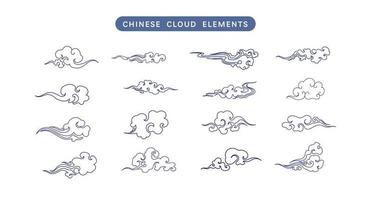 Chinese clouds line vector collection. Doodle ornament oriental elements for asian chinese new year card or mid autumn. Vintage sky art decorative illustration