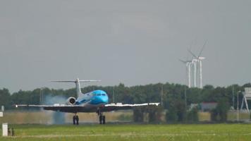AMSTERDAM, THE NETHERLANDS JULY 26, 2017 - KLM Cityhopper Fokker 70 PH KZB landing at runway 36L Polderbaan. Schiphol Airport, Amsterdam, Holland video
