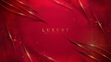 Luxury red color background with golden line elements and curve light effect decoration and bokeh. vector