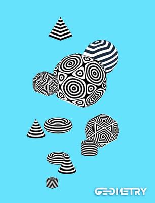 Banner for decorative design with abstract composition of 3d figures with stripped pattern. Purple silk on sphere on abstract blue color background. Abstract 3d geometric background.