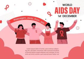 Poster campaign of world AIDS day in teenager concept and flat style
