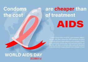 Concept poster campaign in giant condom on silhouette couple s with slogan and wording of world AIDS day, example texts on navy blue watercolor background. vector