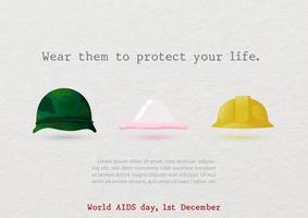 Poster campaign in life protection concept with slogan and wording of world AIDS day, example texts on white paper pattern background. World AIDS Day poster's campaign in vector design