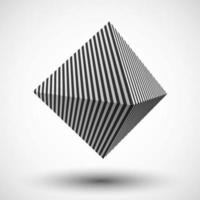 3d Striped Cube on blue background. Optical illusion vector illustration.