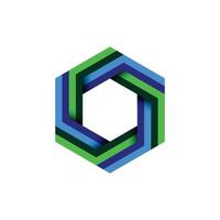 Abstract colorful hexagon sign. Blue and green gradient six sided polygon. vector