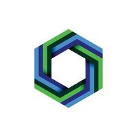 Abstract colorful hexagon sign. Blue and green gradient six sided polygon. vector