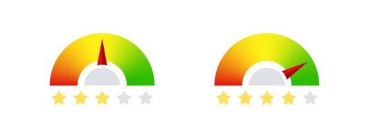 Rating scale. Satisfaction meter. Rating stars. Minimum to maximum indicator. Vector illustration