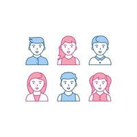 Set of Man and Woman Line Art Style Icon. Simple and Minimalist Avatar Icon. Easy to edit. Vector Illustration. For profile page, social network, or social media profile picture.