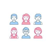 Set of Man and Woman Line Art Style Icon. Simple and Minimalist Avatar Icon. Easy to edit. Vector Illustration. For profile page, social network, or social media profile picture.