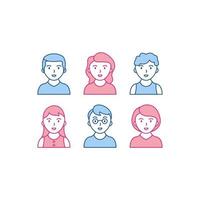 Set of Man and Woman Line Art Style Icon. Simple and Minimalist Avatar Icon. Easy to edit. Vector Illustration. For profile page, social network, or social media profile picture.