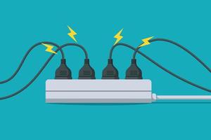 sobrecarga del circuito eléctrico, cortocircuito desde el enchufe completo. vector