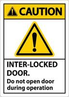 Safety sign caution Interlock doors do not open door during operation. vector